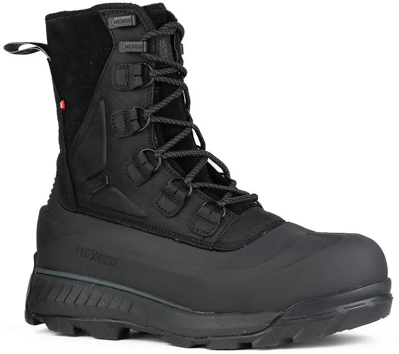 NexGrip Bromont Black Leather Waterproof Mens Snow Boot with Retractable Ice Cleats NEXX