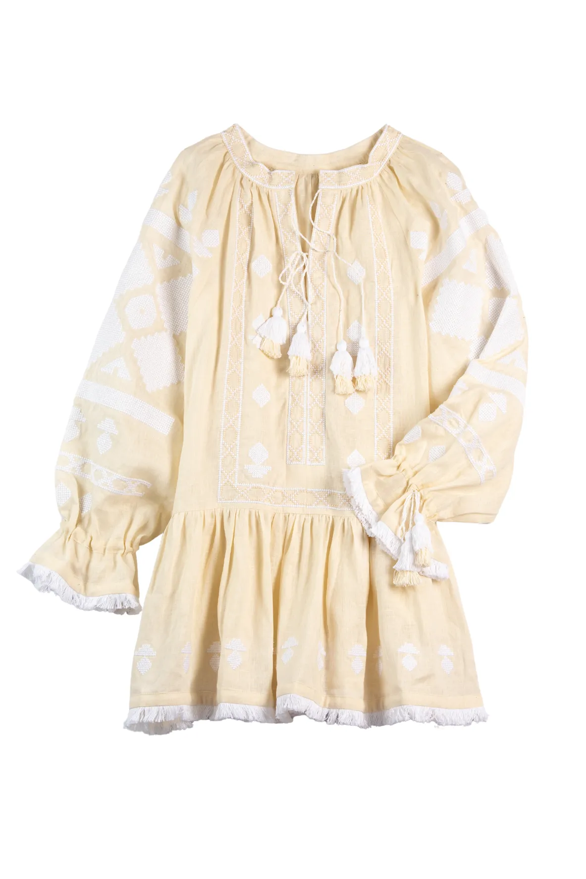 Nomeda Embroidered Ukrainian Dress - Ivory, White