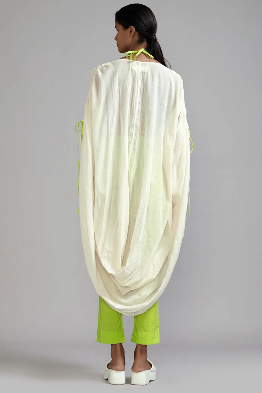 Off-White Cotton Gathered Cowl Tunic Set