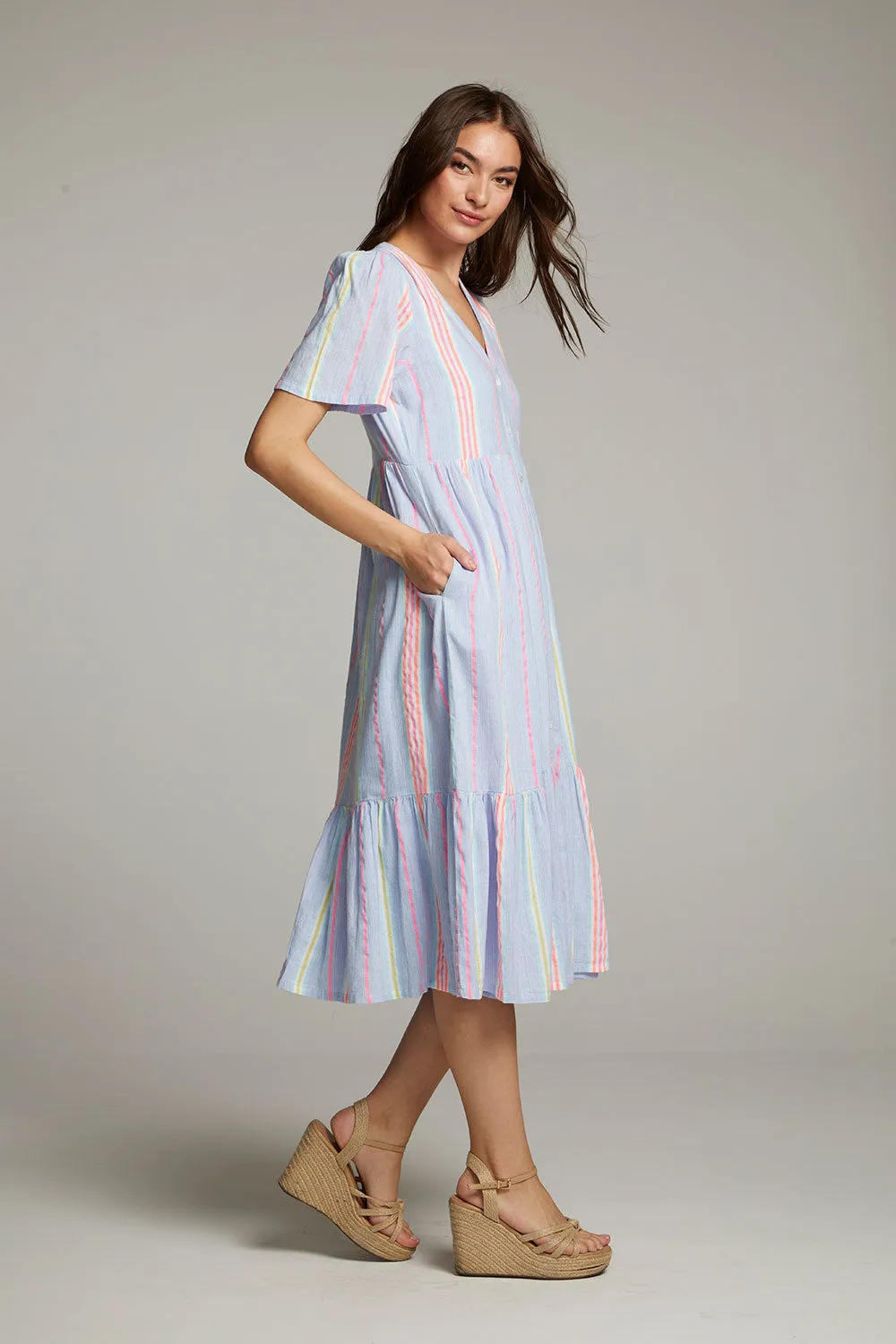 Orange South West Beach Stripe Midi Dress