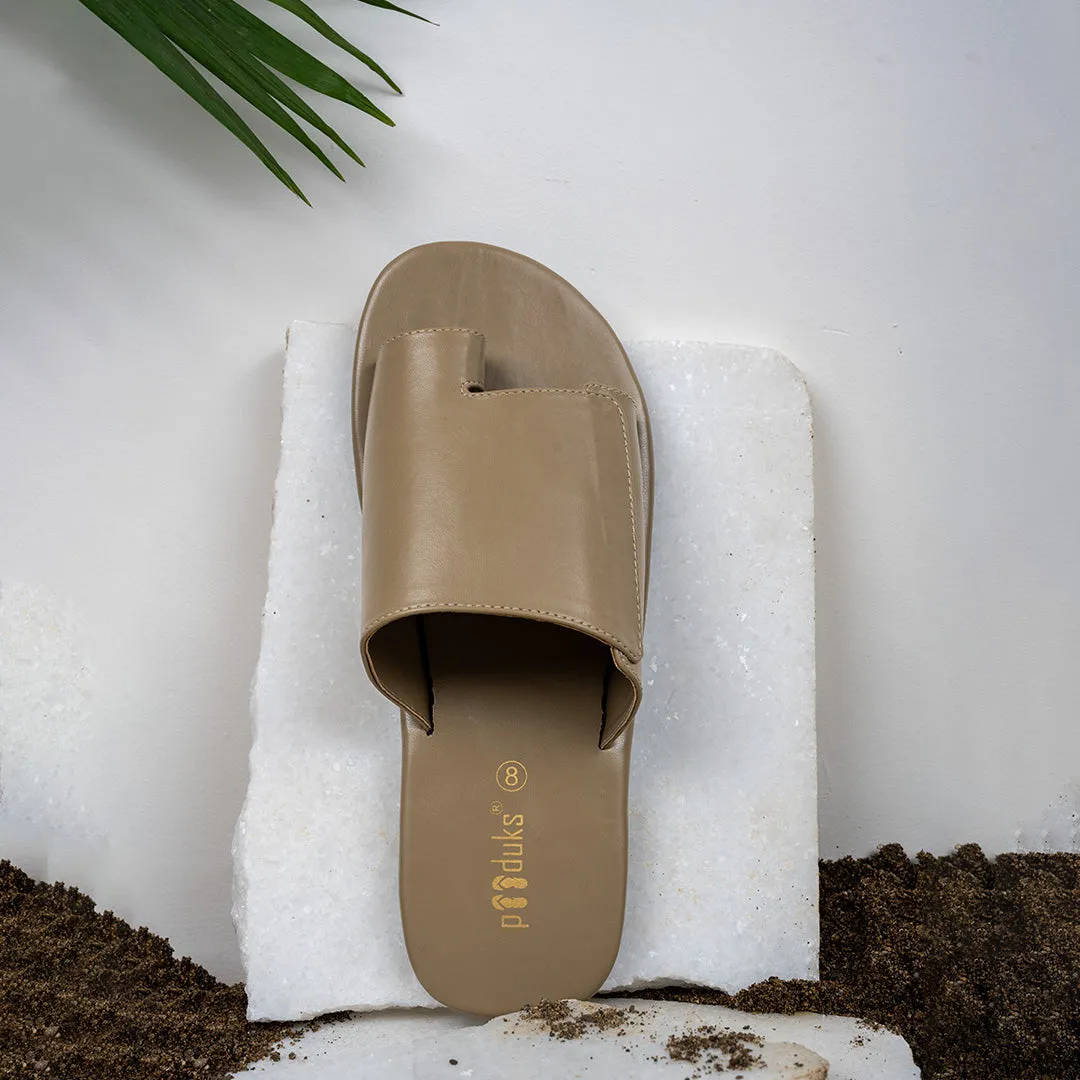 Paaduks Iru Cloak Beige Vegan Leather Slides for Men