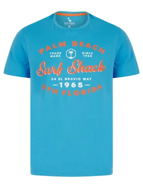 Palm Beach 2 Motif Cotton Jersey T-Shirt in Malibu Blue - South Shore