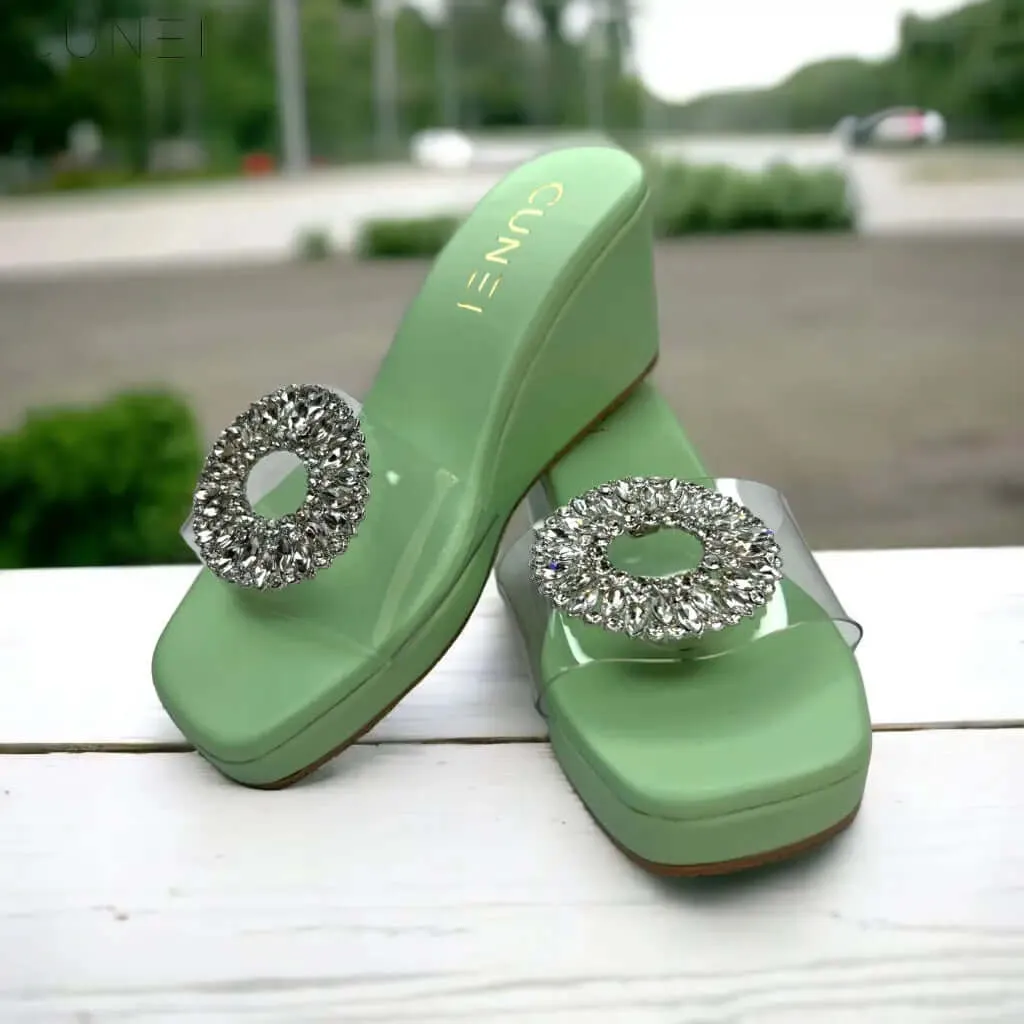 Pastel Green Wedges with Transparent Strap