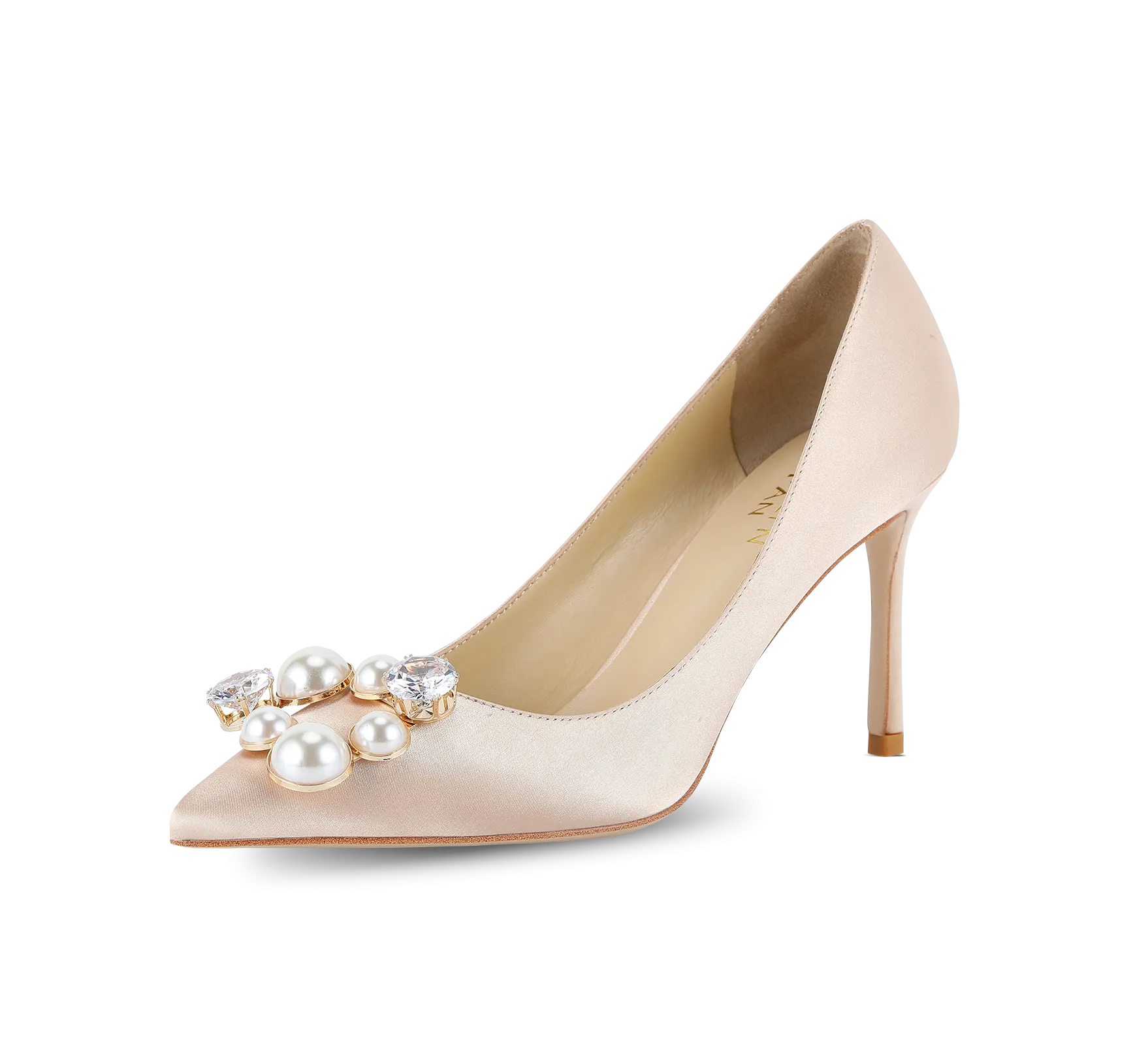 Pearl Buckle Satin Pumps