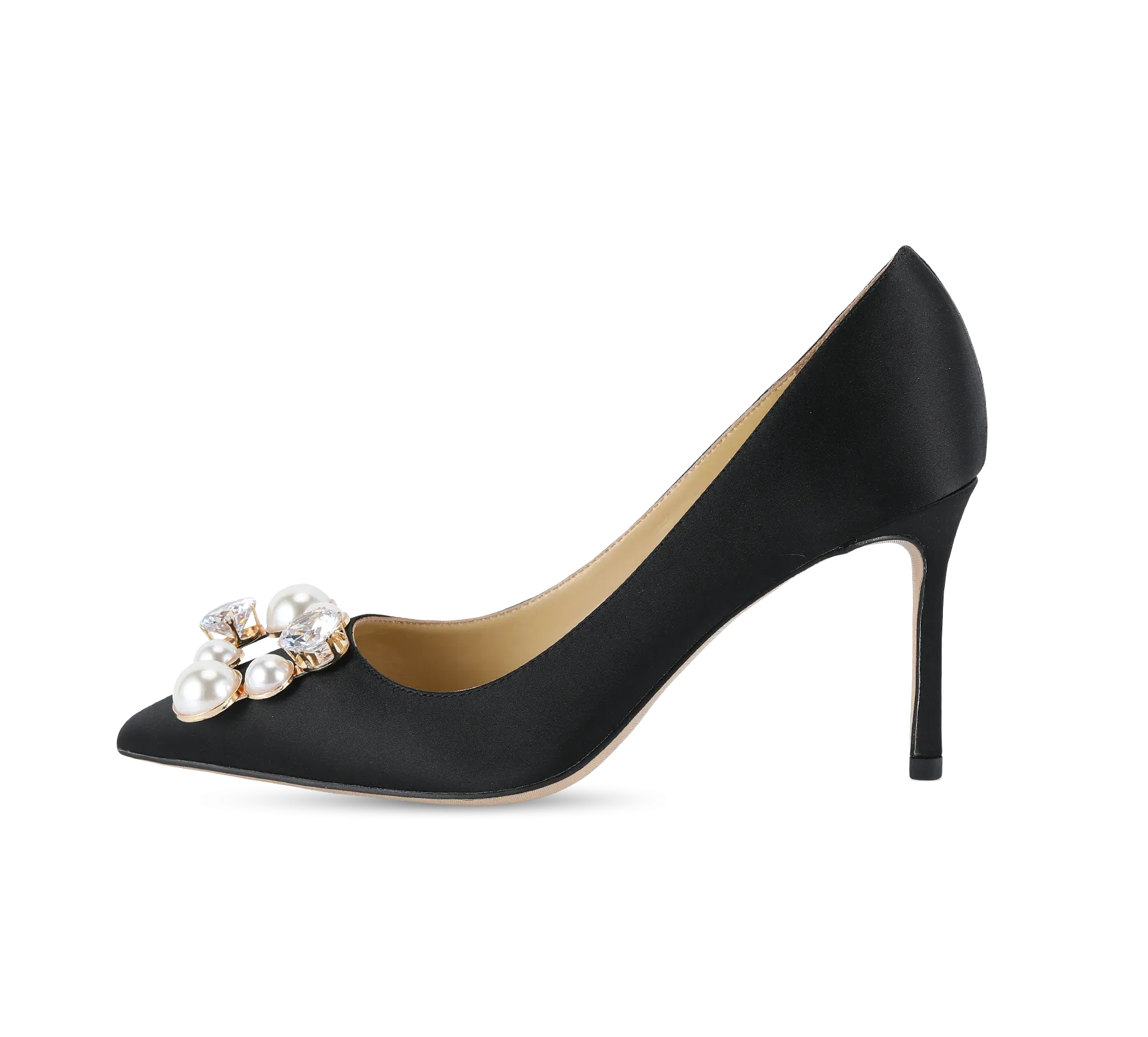 Pearl Buckle Satin Pumps