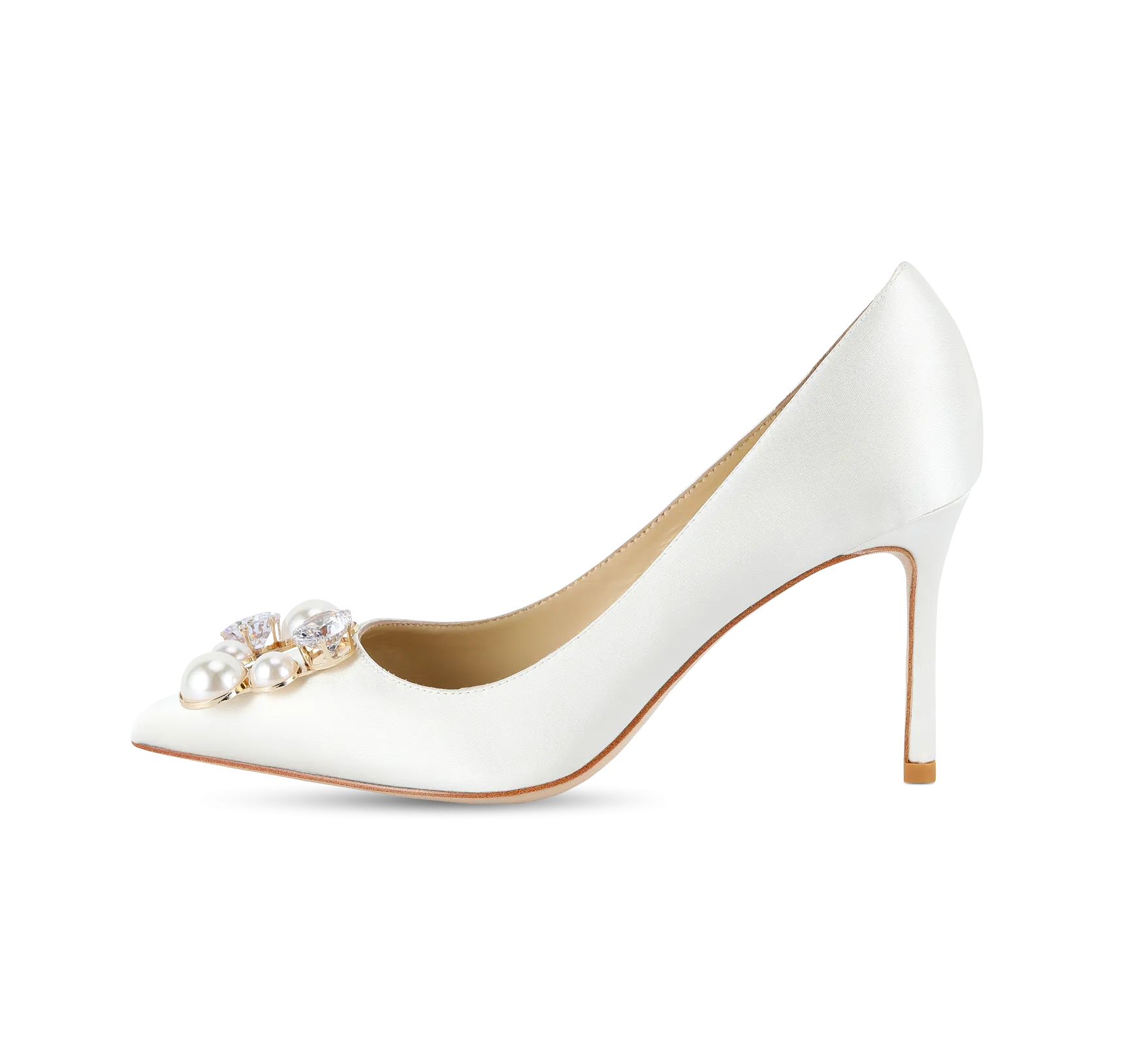 Pearl Buckle Satin Pumps