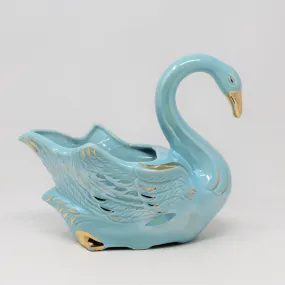 Planter / Vase, Swan, Blue Iridescent, Vintage Pottery