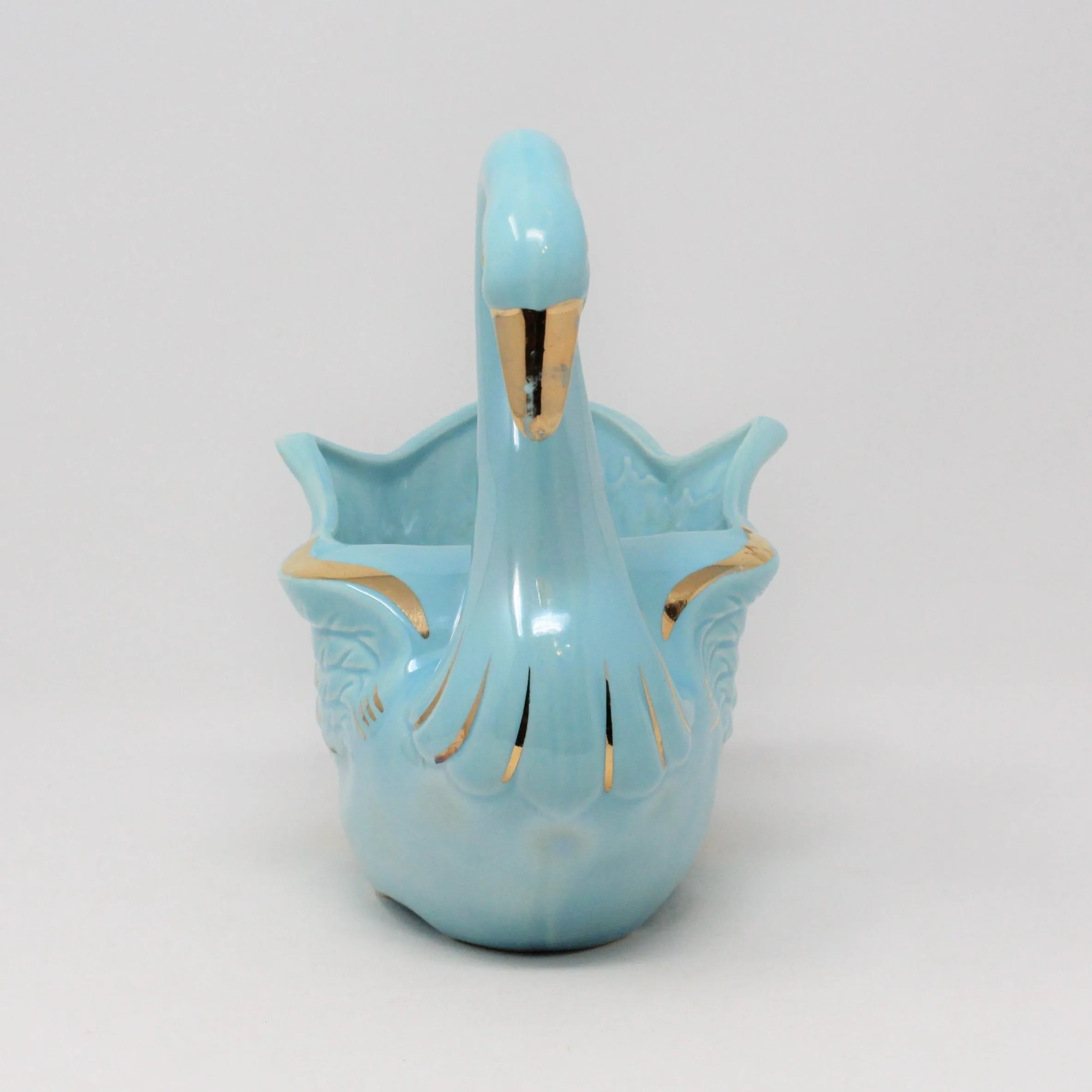 Planter / Vase, Swan, Blue Iridescent, Vintage Pottery