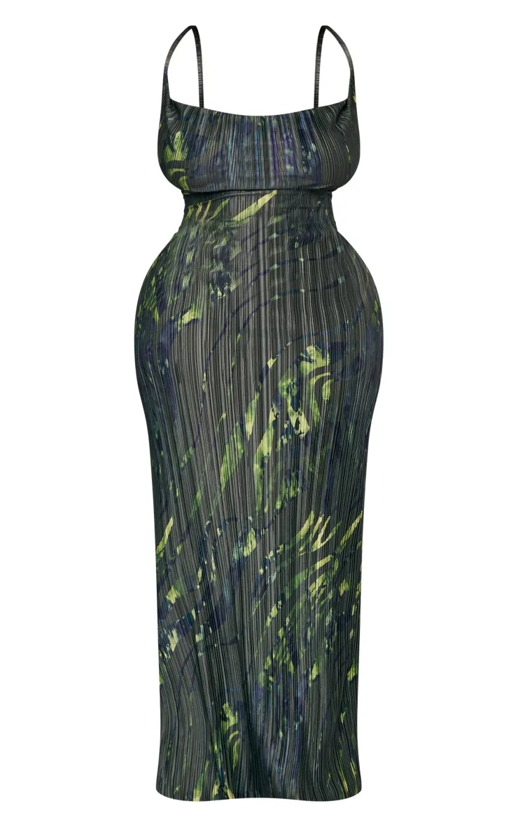 Plus Multi Printed Plisse Cowl Neck Maxi Dress