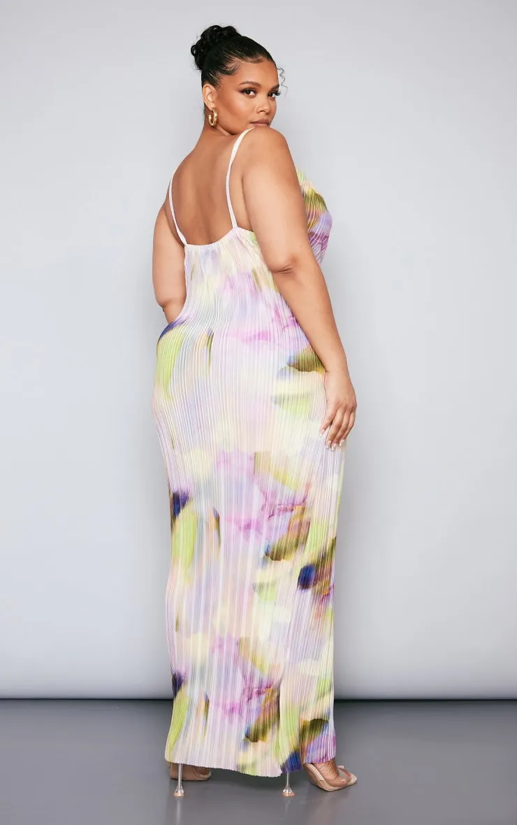 Plus Multi Printed Plisse Cowl Neck Maxi Dress