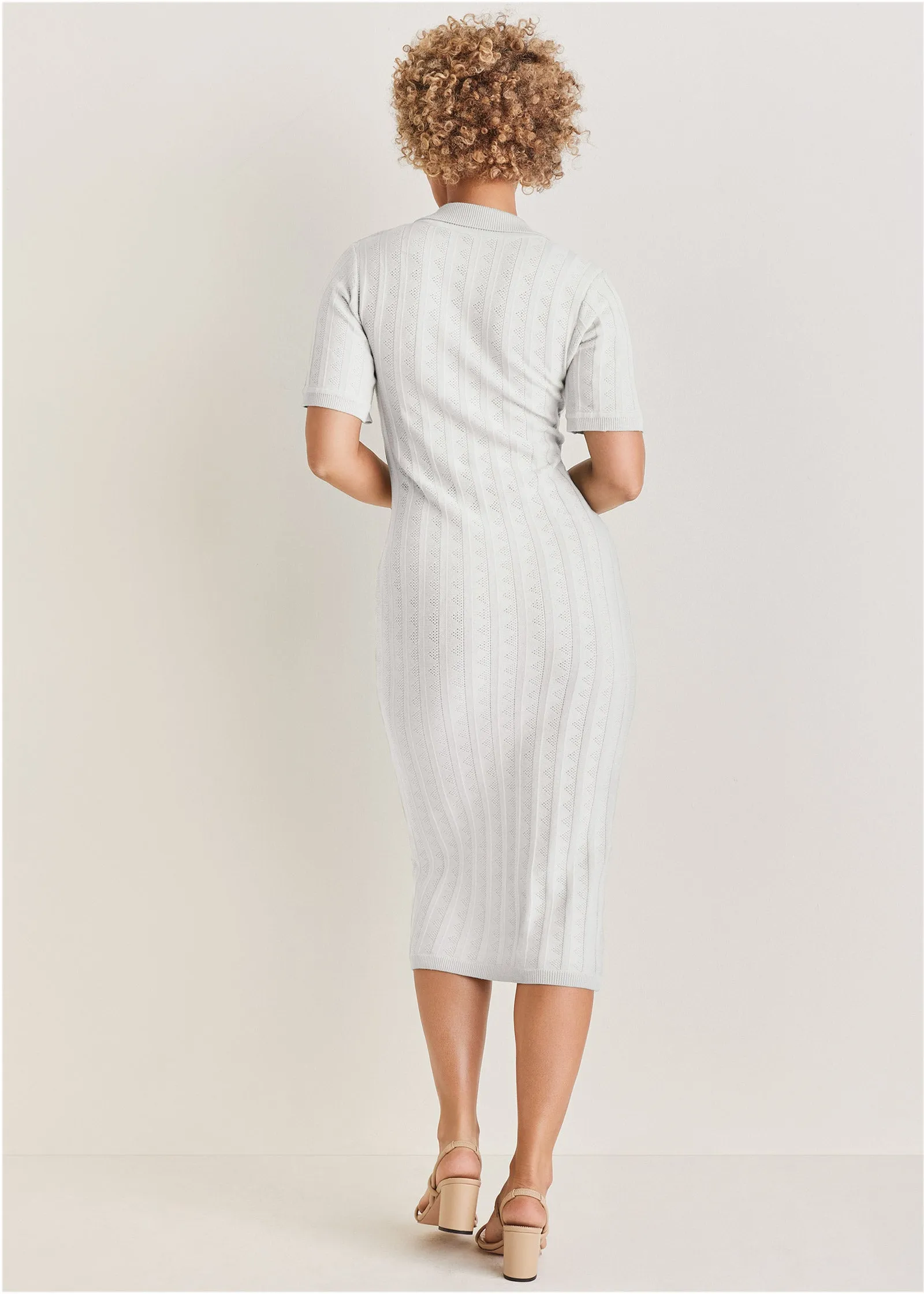 Pointelle Sweater Dress - Off White