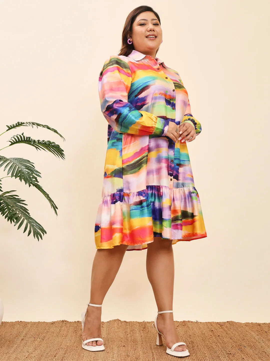 POPPY - YELLOW TROPICAL PRINTED SHIRT PLUS DRESS