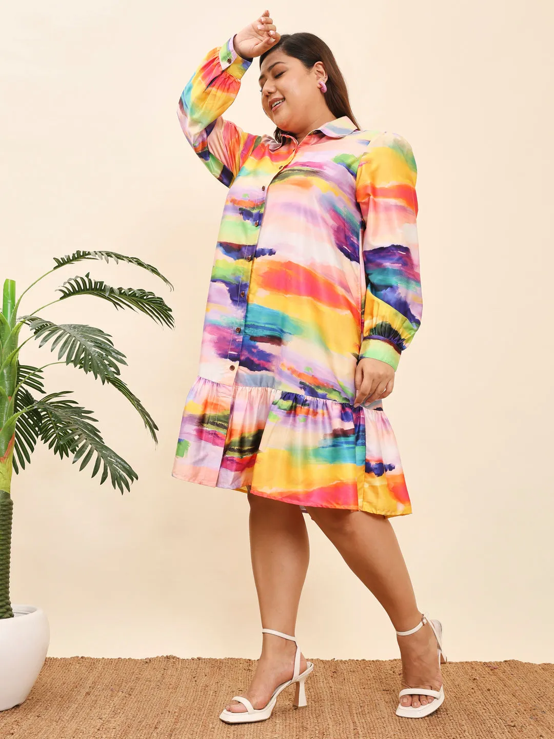 POPPY - YELLOW TROPICAL PRINTED SHIRT PLUS DRESS