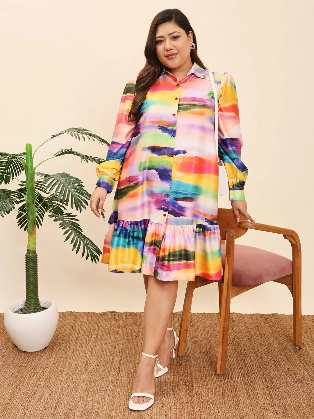 POPPY - YELLOW TROPICAL PRINTED SHIRT PLUS DRESS