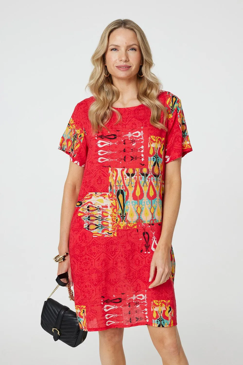 Printed Round Neck Relaxed Shift Dress