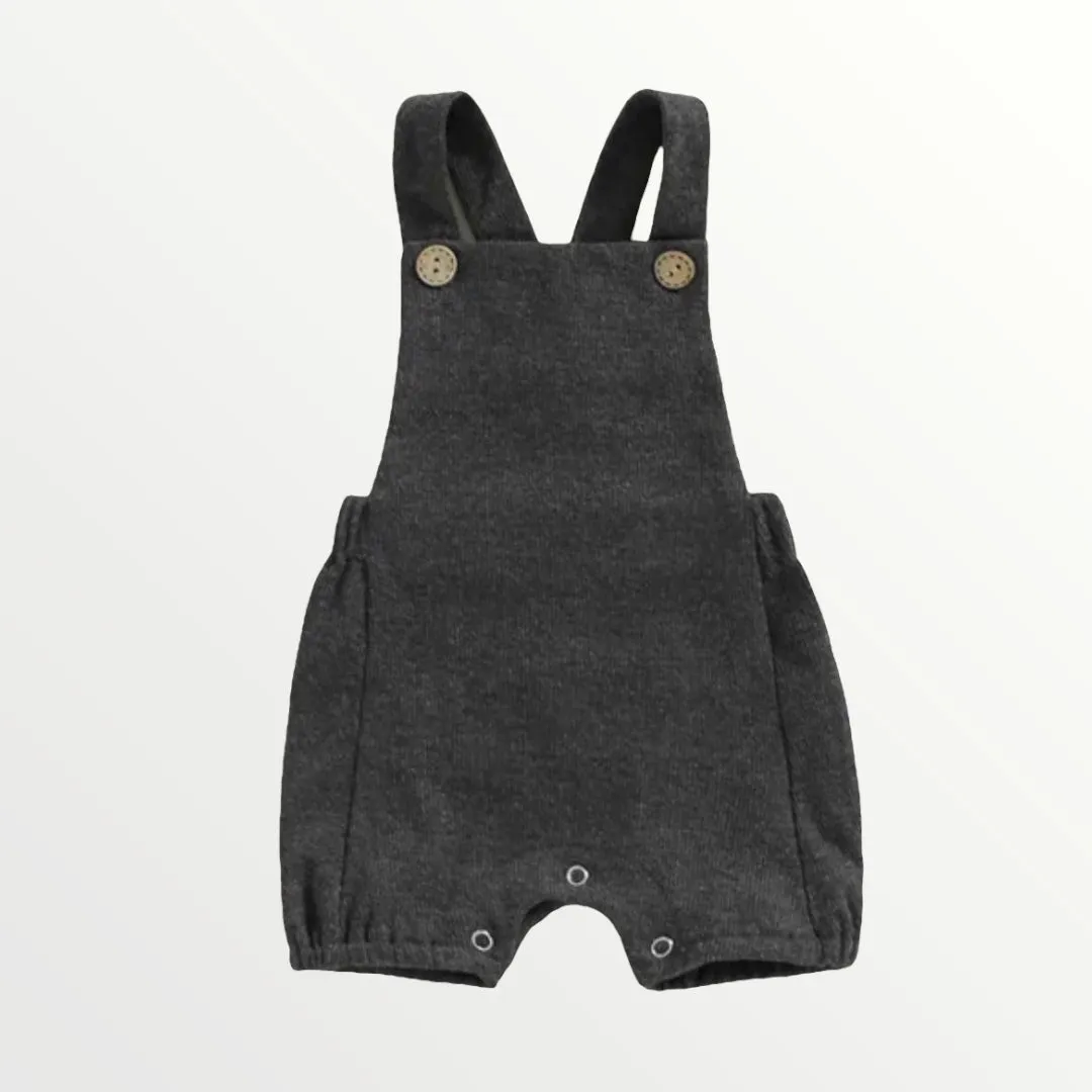 Ribbed Suspender Romper - Charcoal