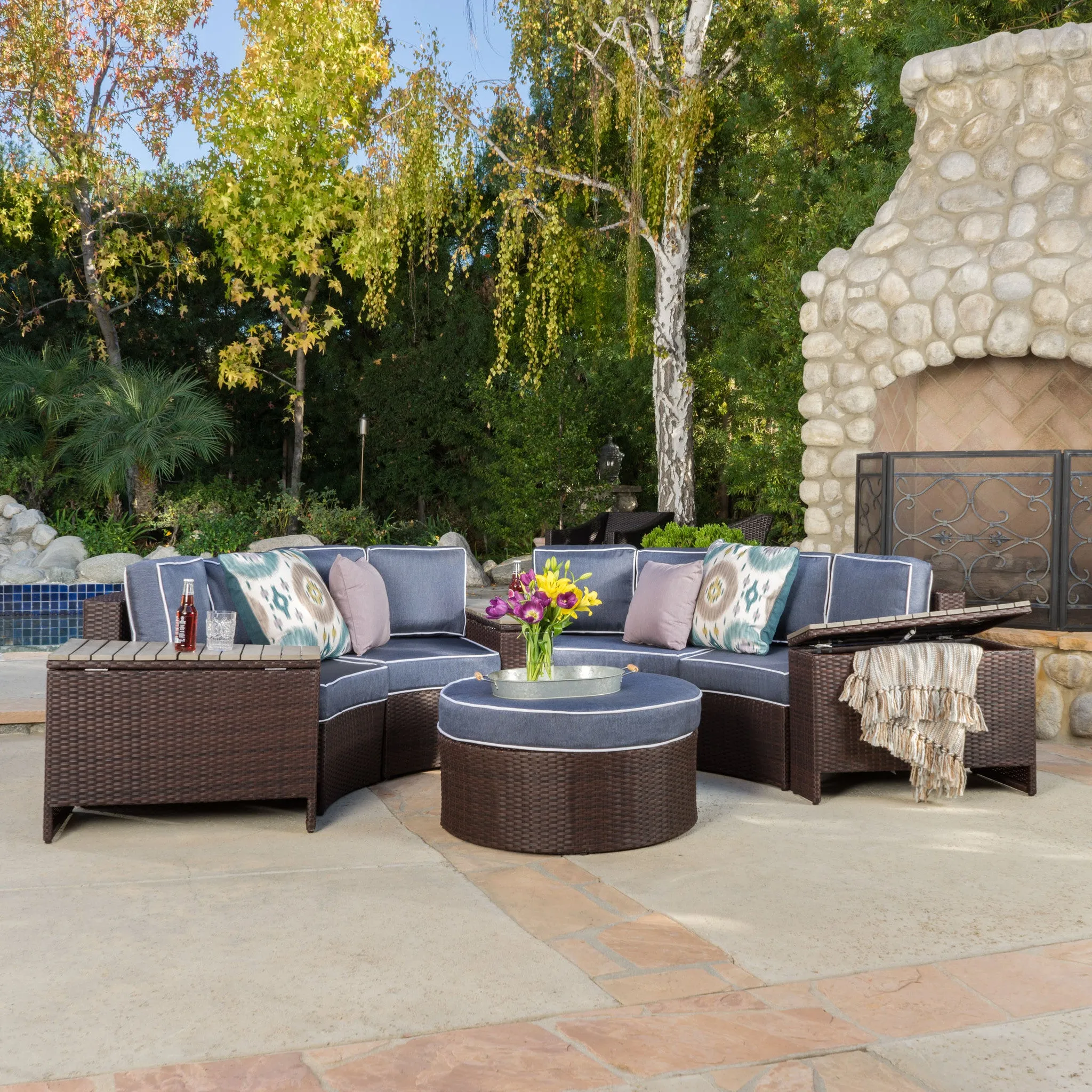 Riviera 8pc Outdoor Sectional Sofa Set w/ Storage Trunks