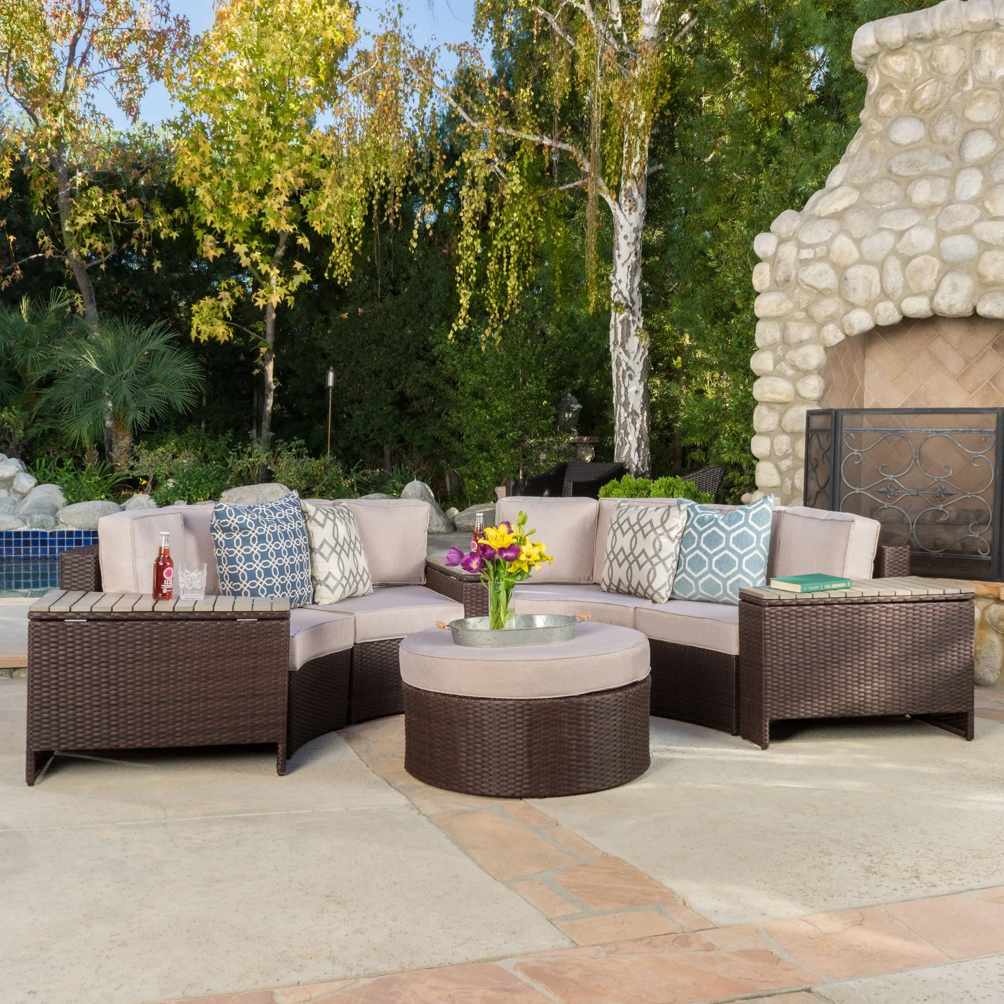 Riviera 8pc Outdoor Sectional Sofa Set w/ Storage Trunks