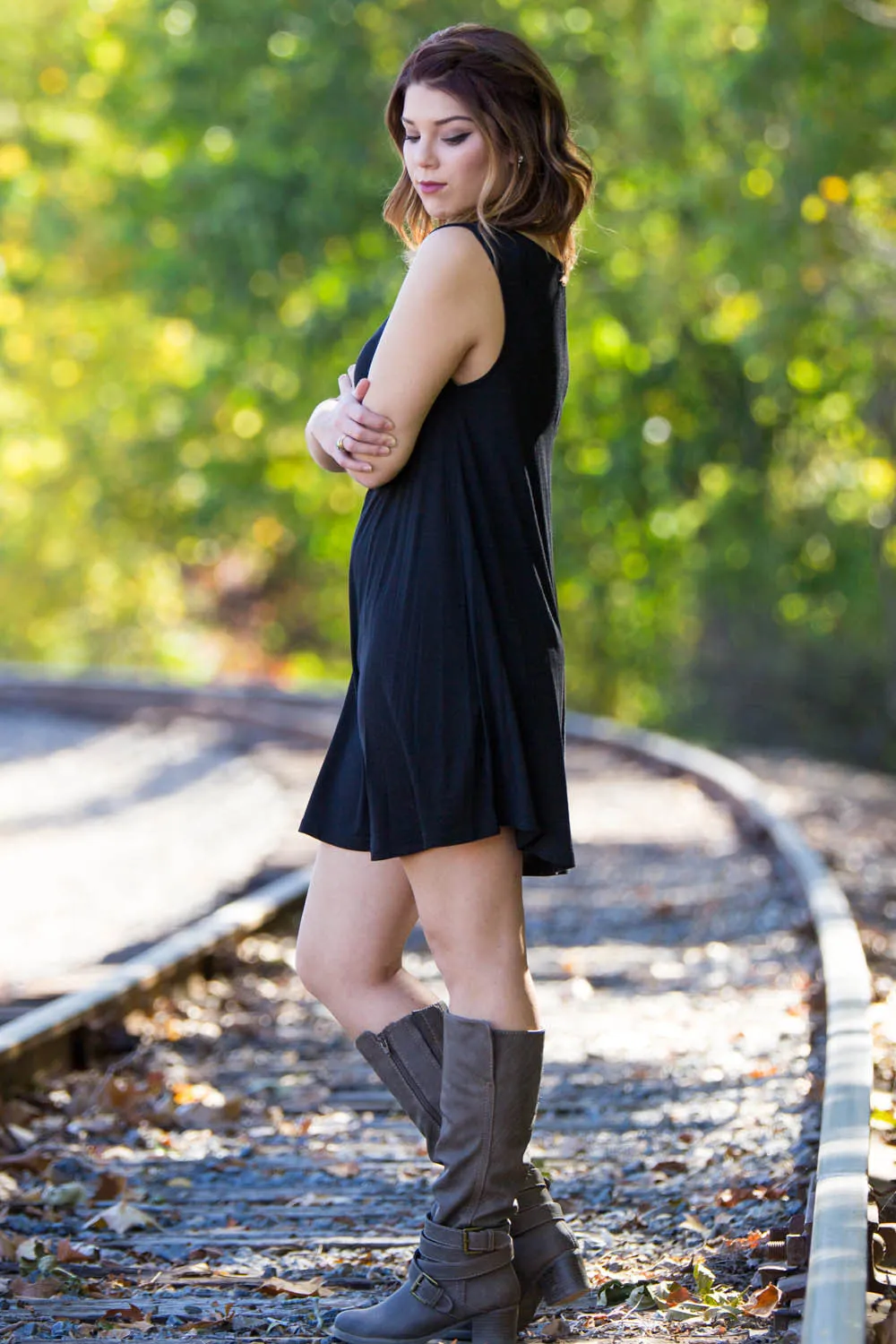 SALE-The Perfect Piko Sleeveless Swing Dress-Black