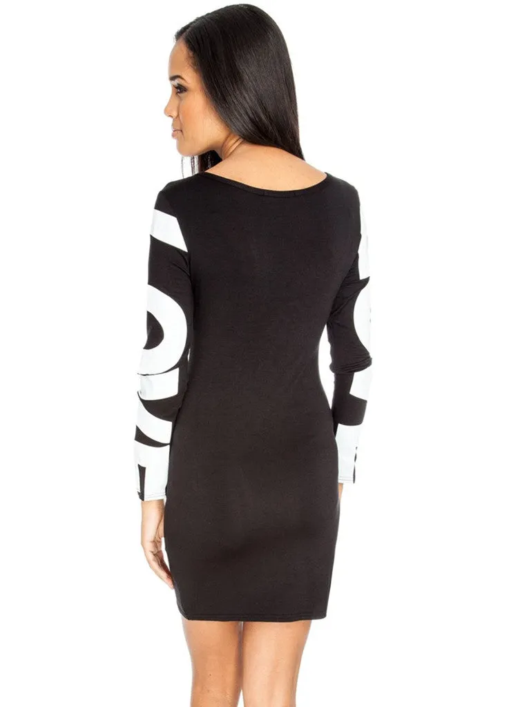 Sexy " Love Motiff " Long Sleeve T-shirt Dress.Size M/L Fits UK 10/12