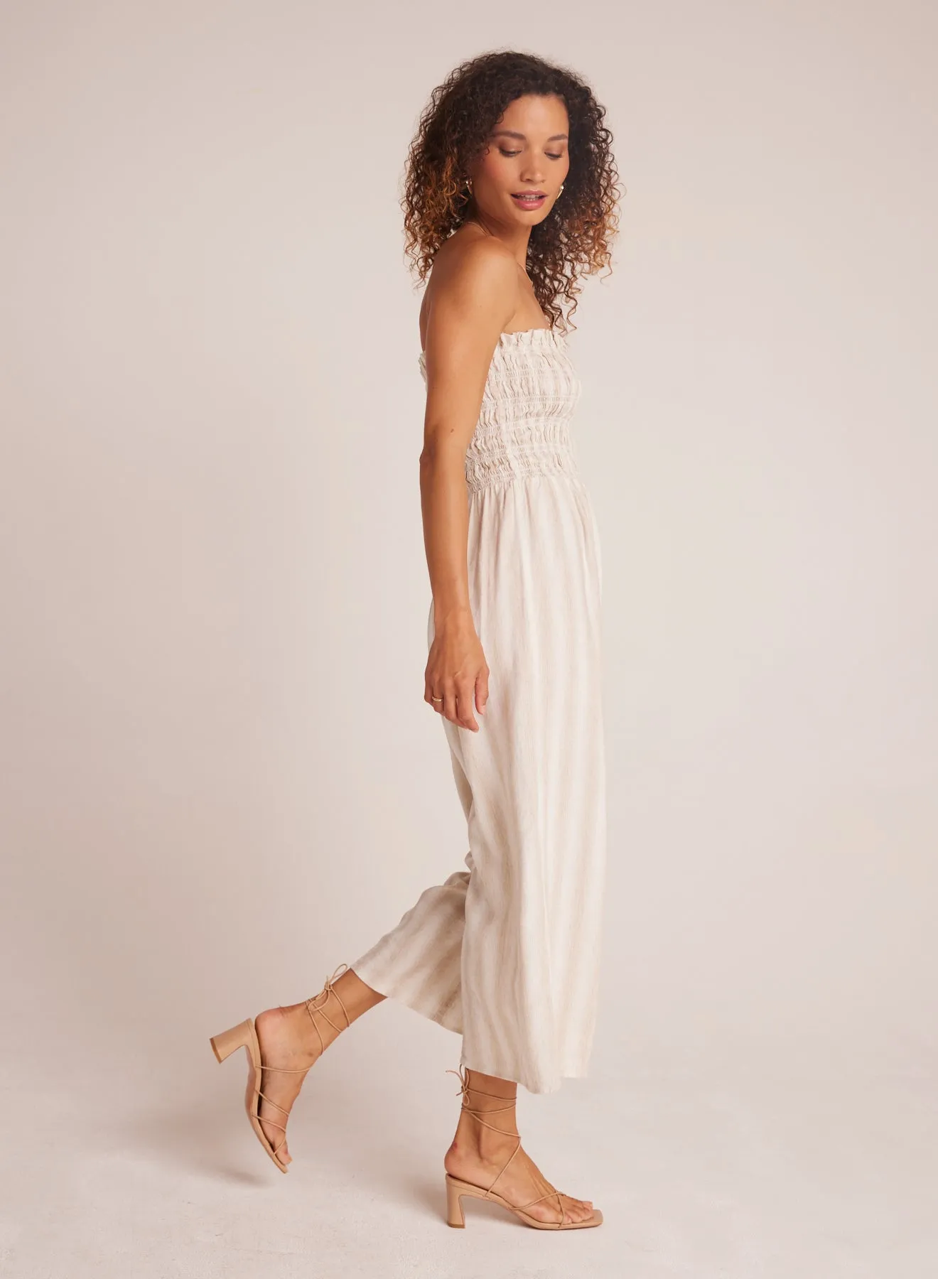 Smocked Strapless Jumpsuit - Playa Sand Stripe