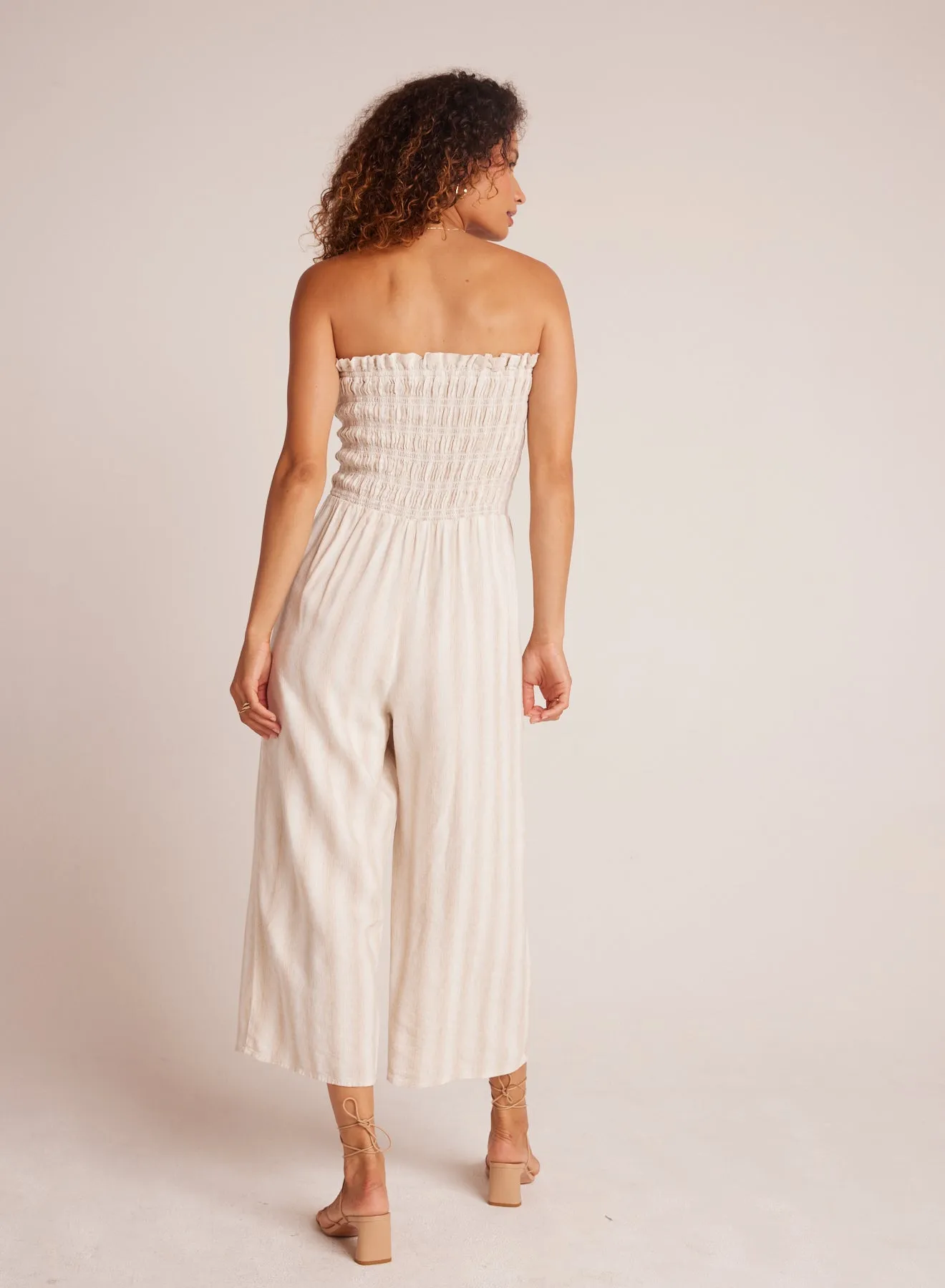 Smocked Strapless Jumpsuit - Playa Sand Stripe