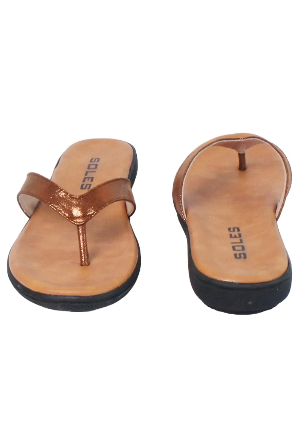 SOLES Elegant Bronze Flat Sandals - Sophisticated Style for Any Occasion