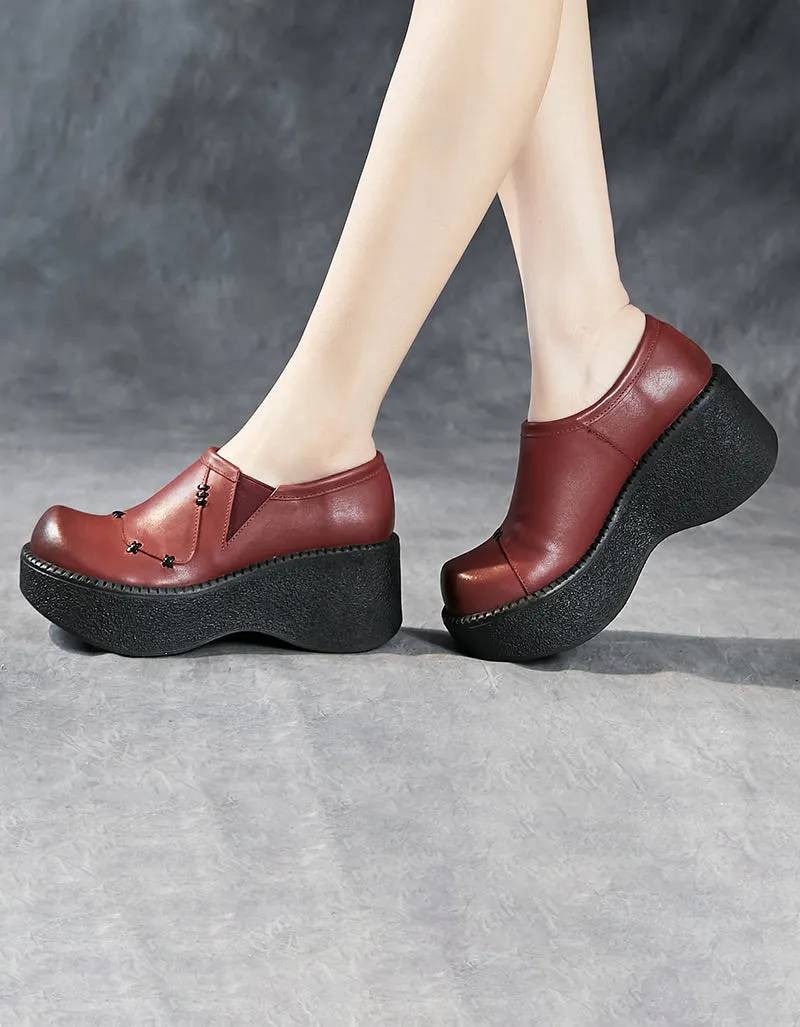 Spring Retro Leather Platform Wide Toe Box Shoes