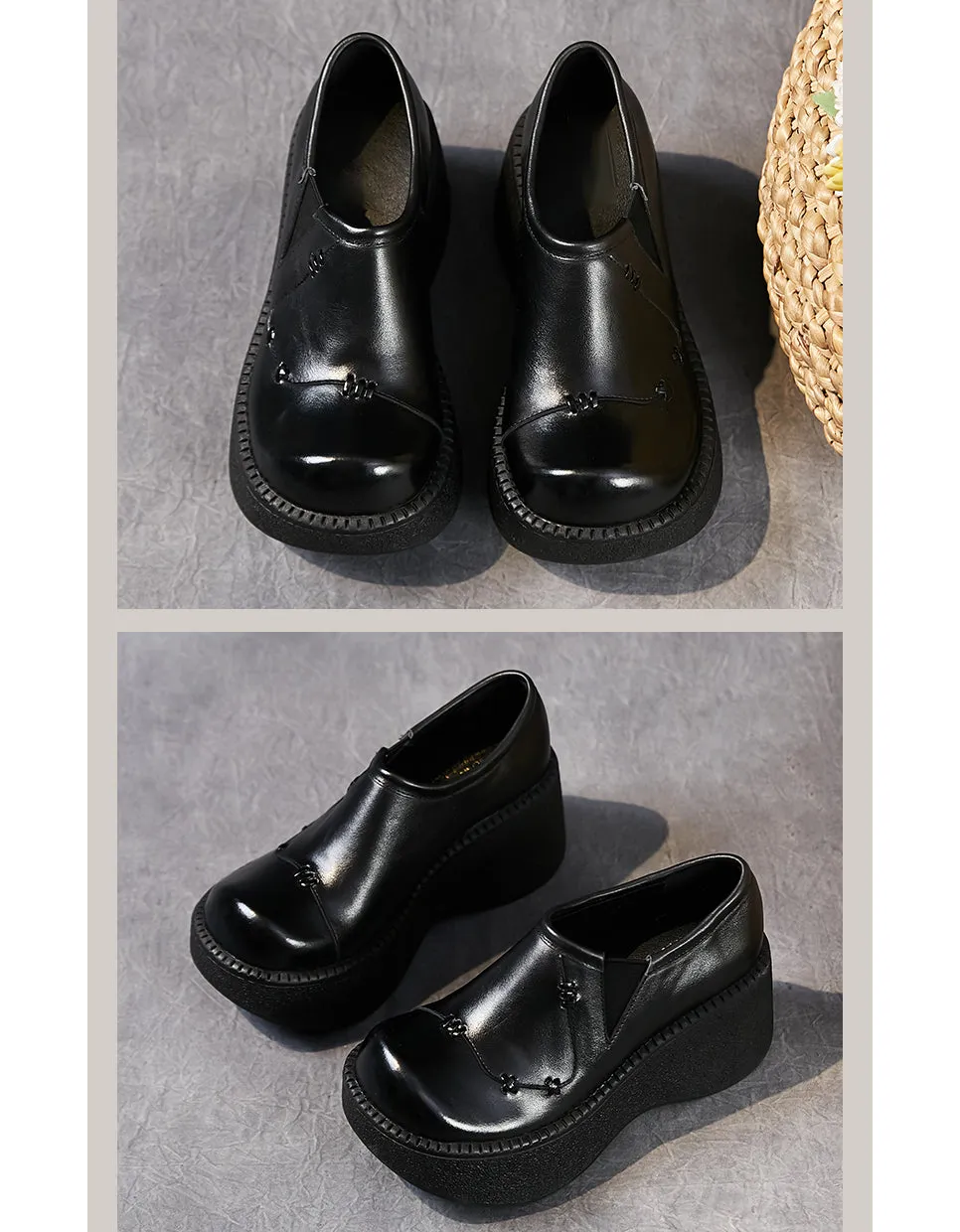 Spring Retro Leather Platform Wide Toe Box Shoes