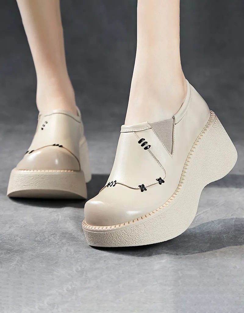 Spring Retro Leather Platform Wide Toe Box Shoes