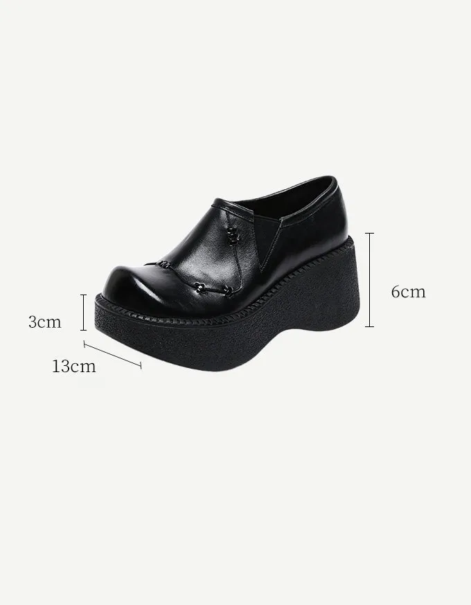 Spring Retro Leather Platform Wide Toe Box Shoes