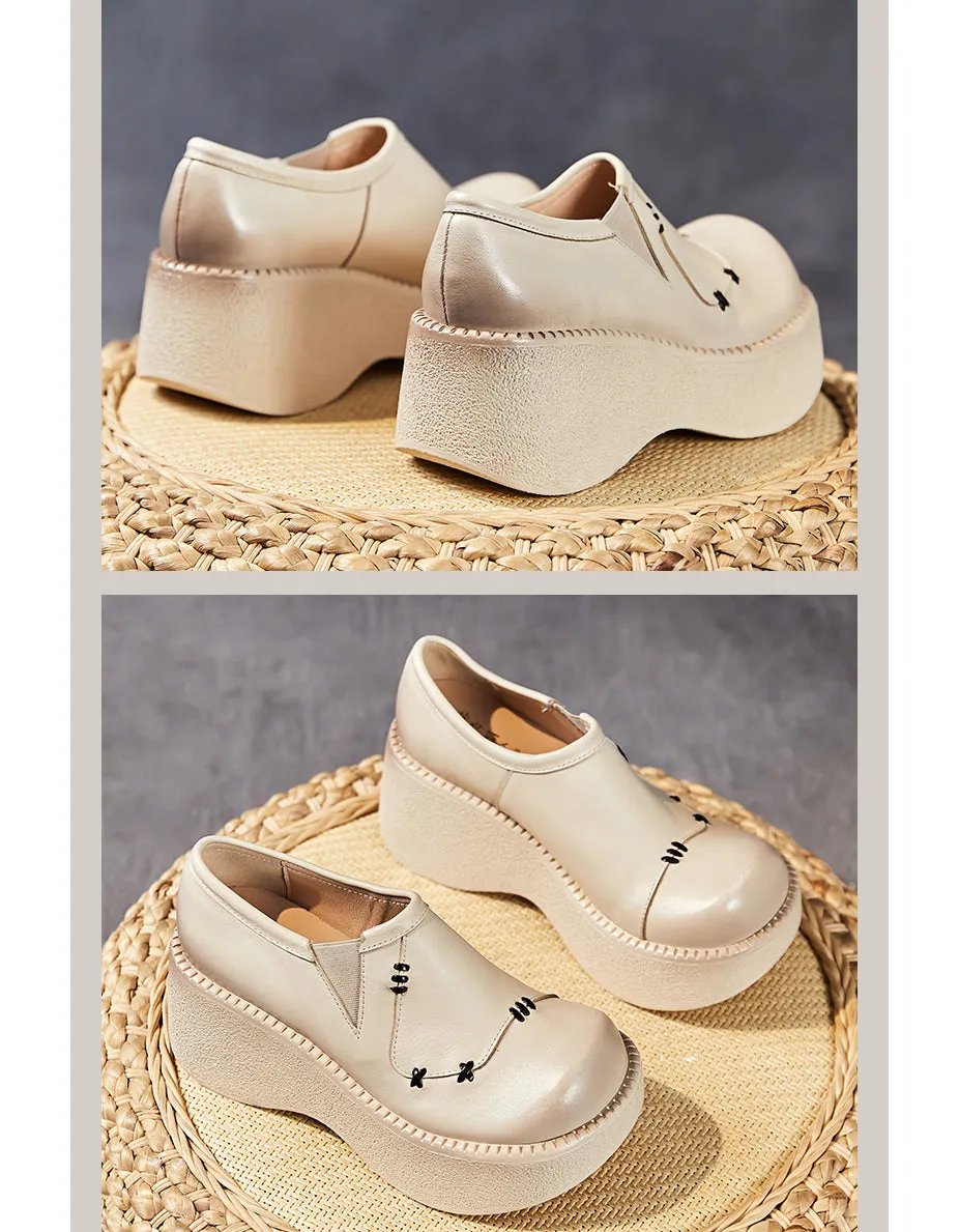 Spring Retro Leather Platform Wide Toe Box Shoes