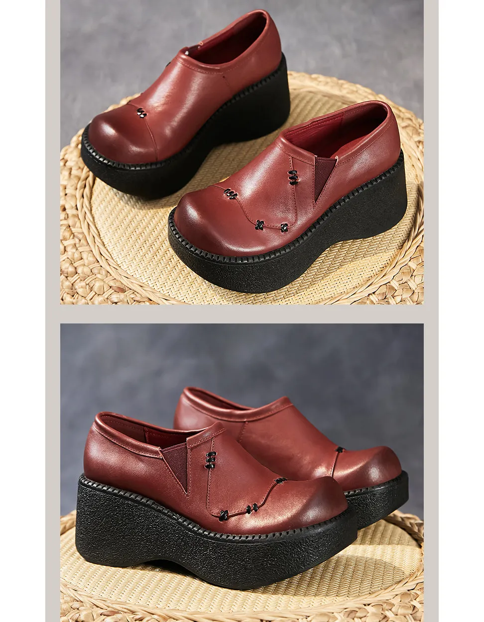 Spring Retro Leather Platform Wide Toe Box Shoes