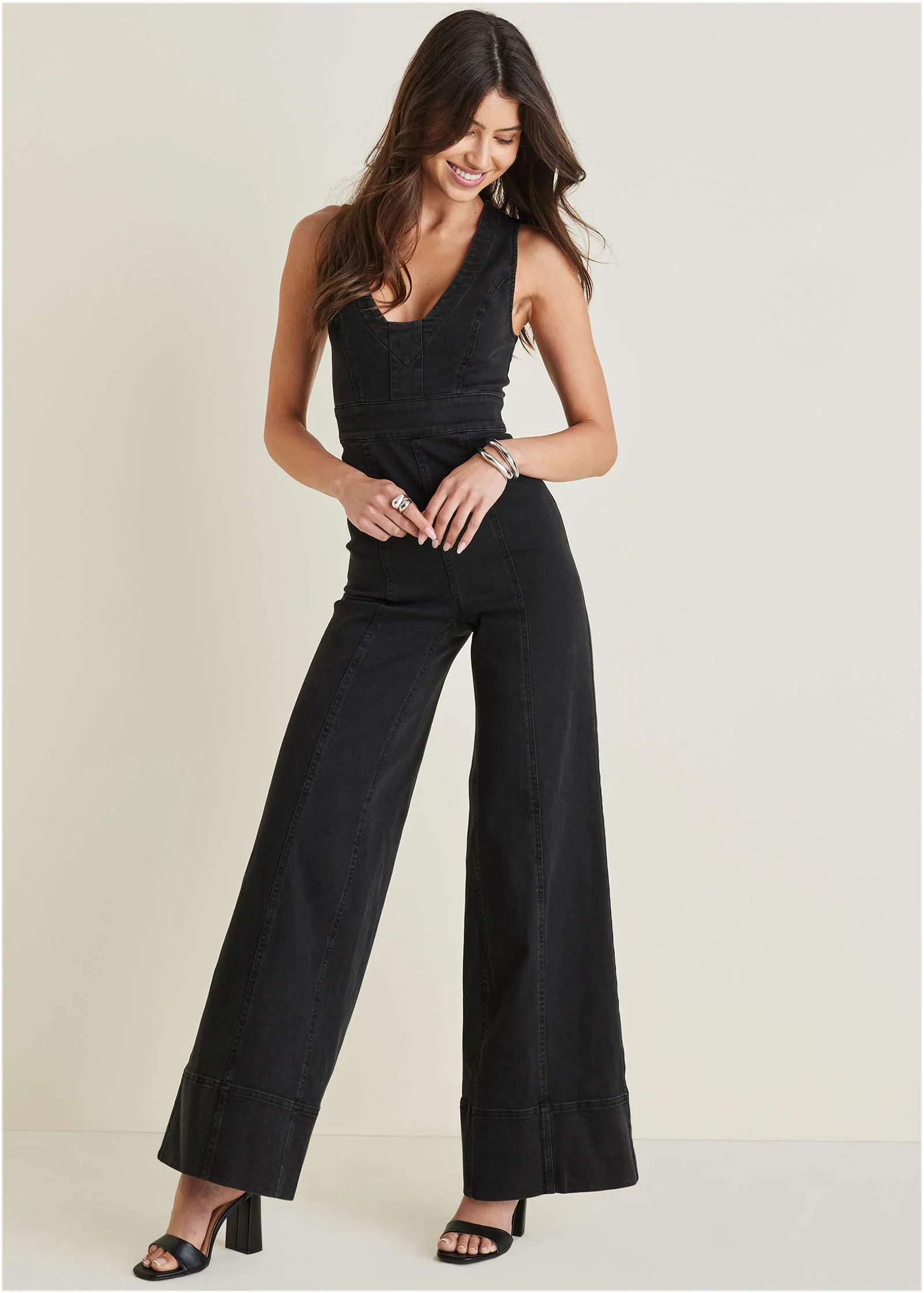 Stretch Denim Jumpsuit - Black Wash