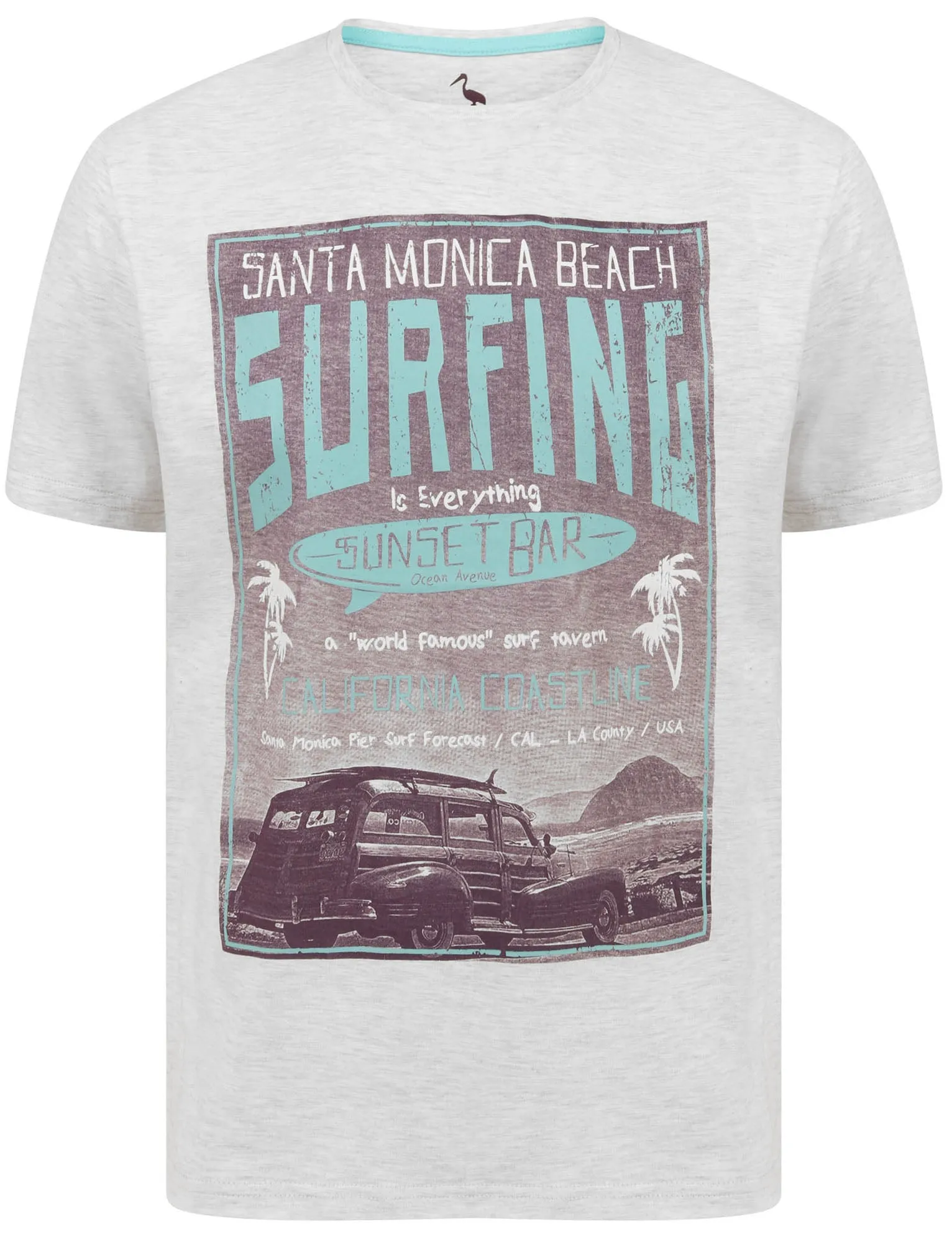 Sunset Bar Motif Cotton Jersey T-Shirt in Ice Grey Marl - South Shore