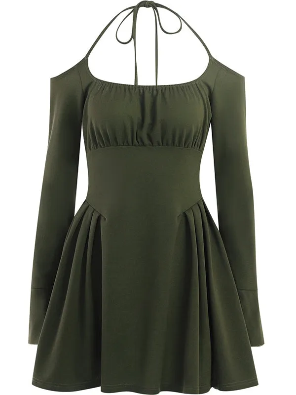 TastyHottie - Fairycore Solid Green Cold Shoulder Dress