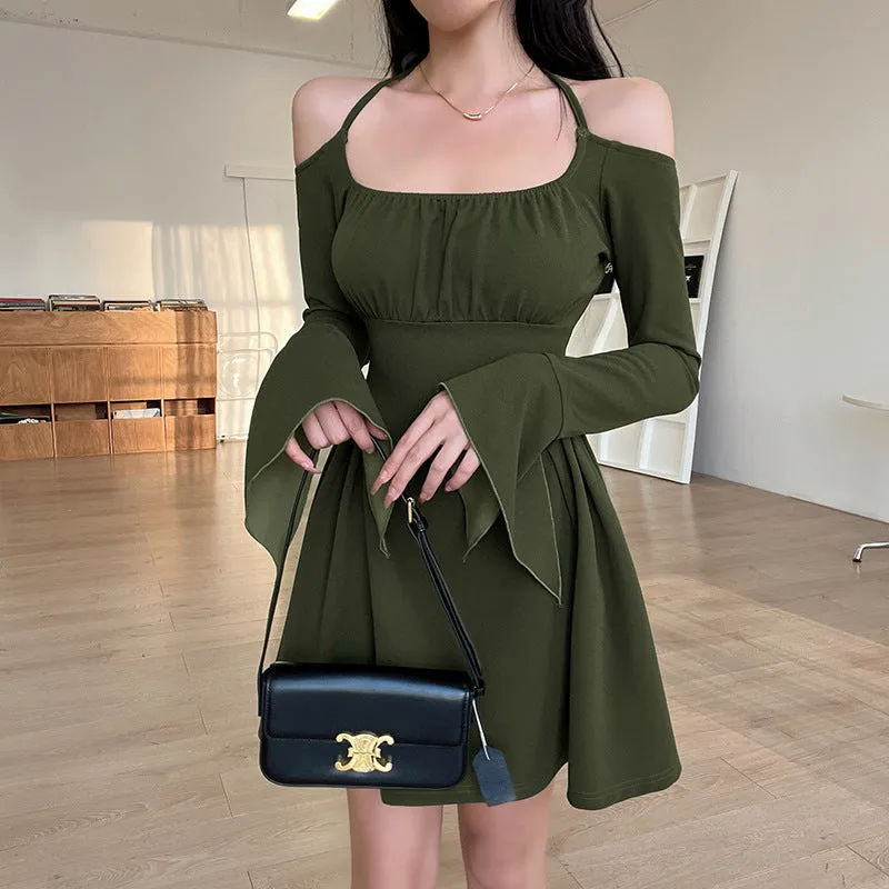 TastyHottie - Fairycore Solid Green Cold Shoulder Dress