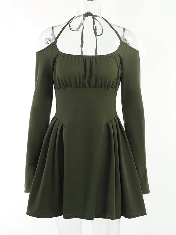 TastyHottie - Fairycore Solid Green Cold Shoulder Dress