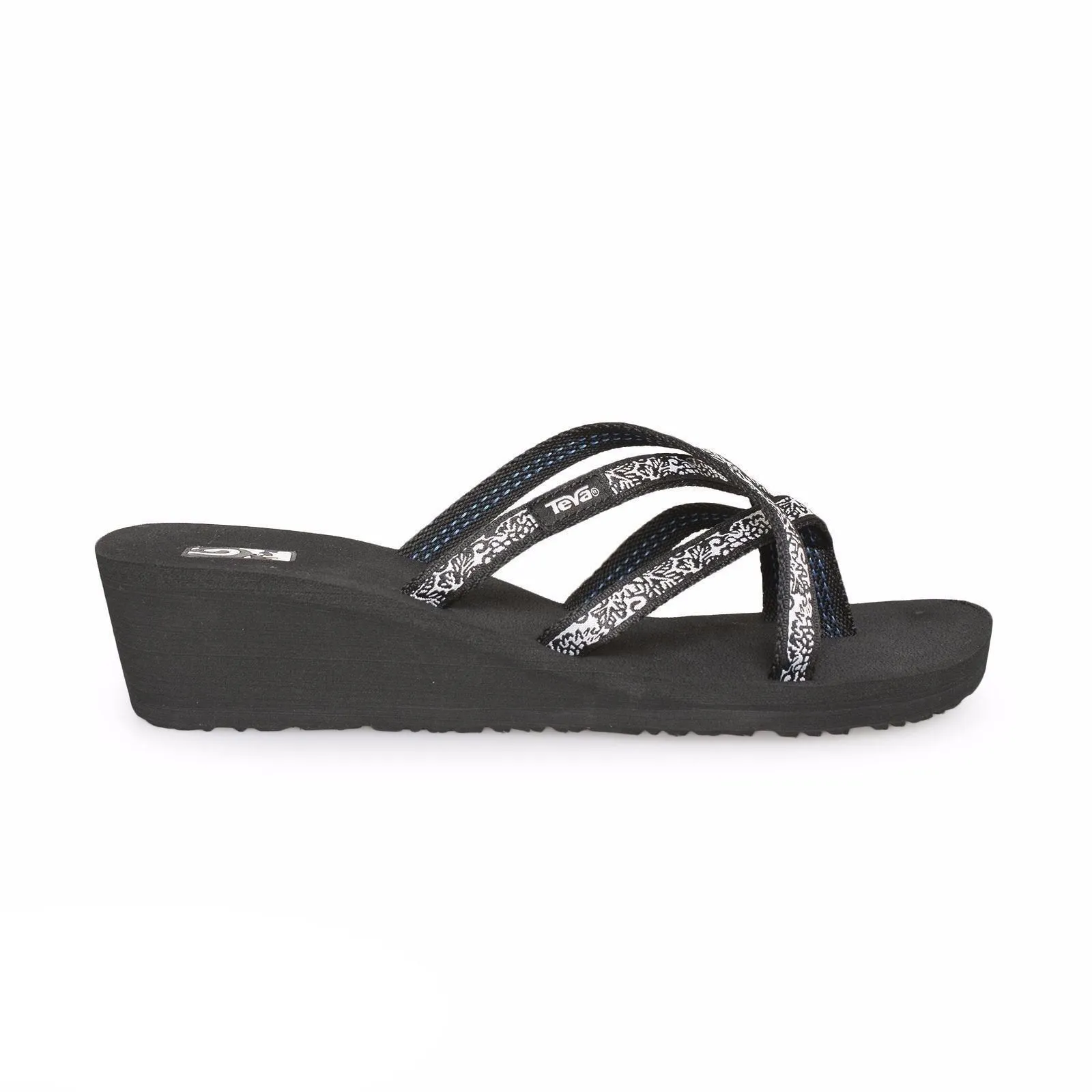 Teva Mush Mandalyn Wedge Ola 2 Fleur Black / White Flip Flops