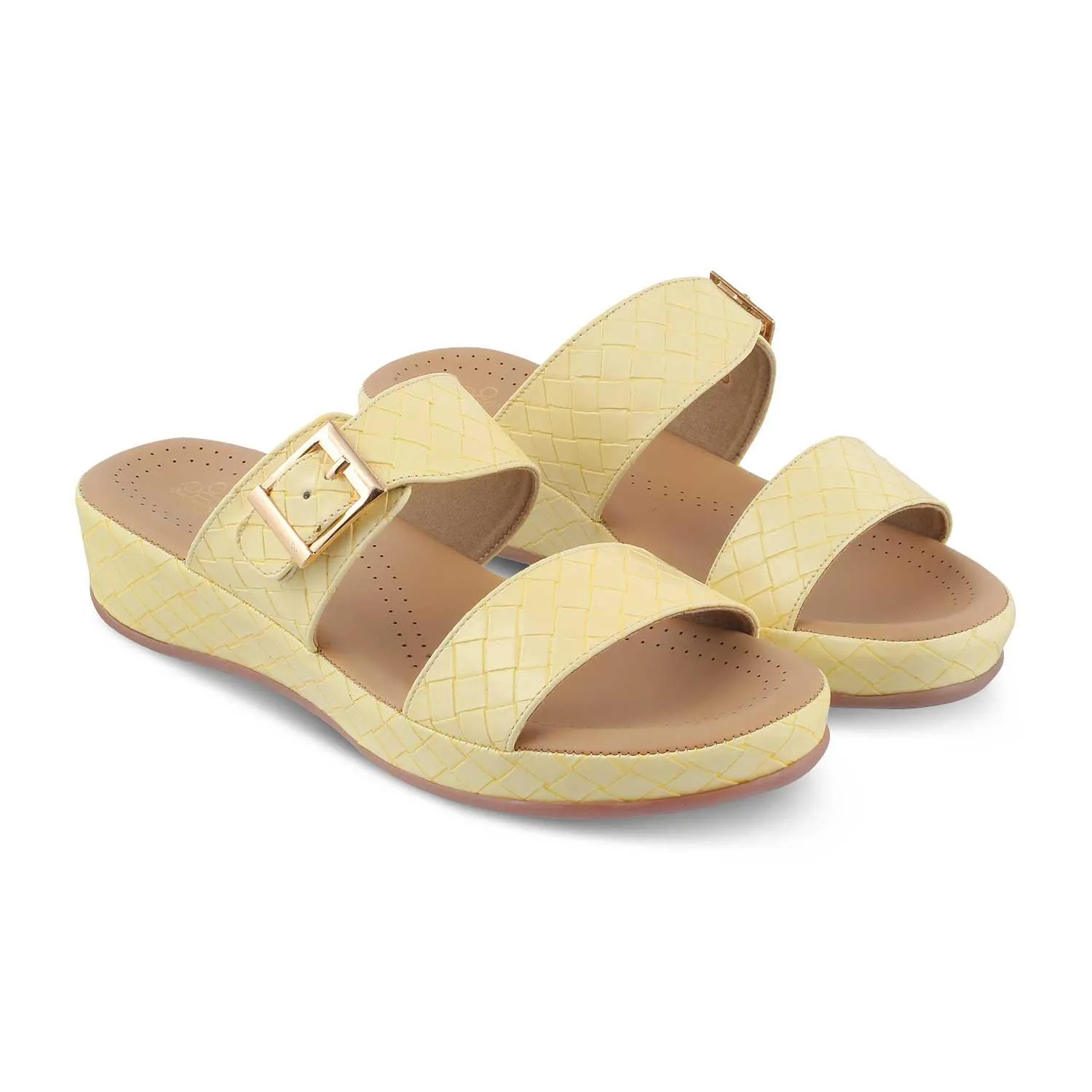 The Argos Yellow Women's Casual Wedge Sandals Tresmode