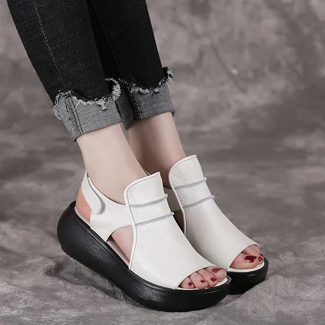 Thick Bottom Flat Platform Genuine Leather Women Sandals