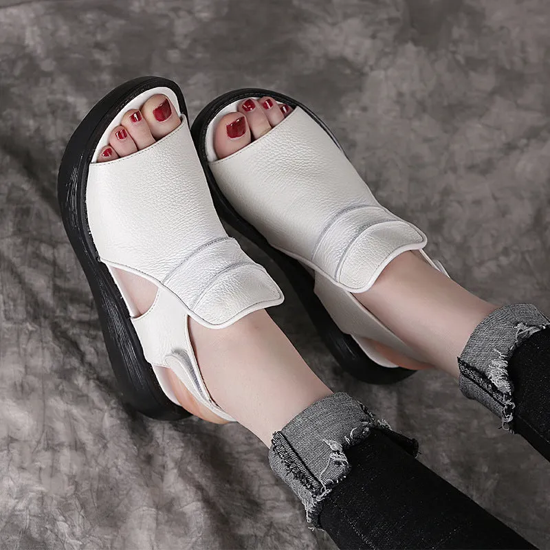 Thick Bottom Flat Platform Genuine Leather Women Sandals