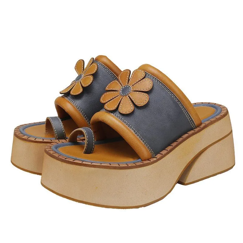 Vintage-inspired Leather Wedges Sandals For Her