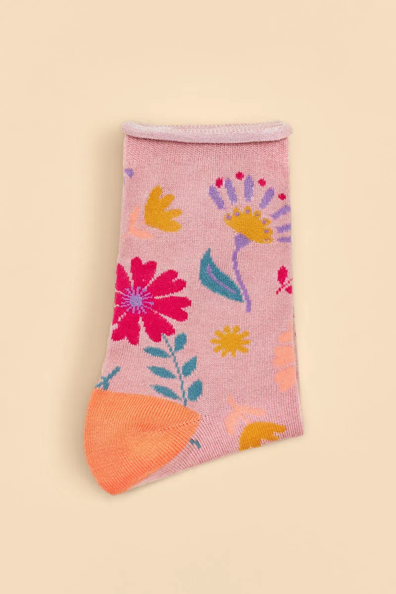 Watercolour Flowers Ankle Socks - Petal