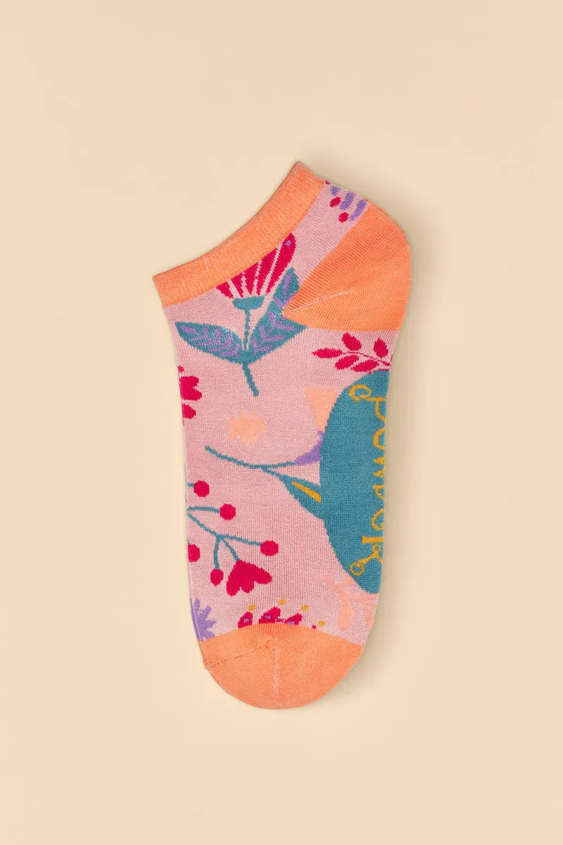 Watercolour Flowers Trainer Socks - Petal