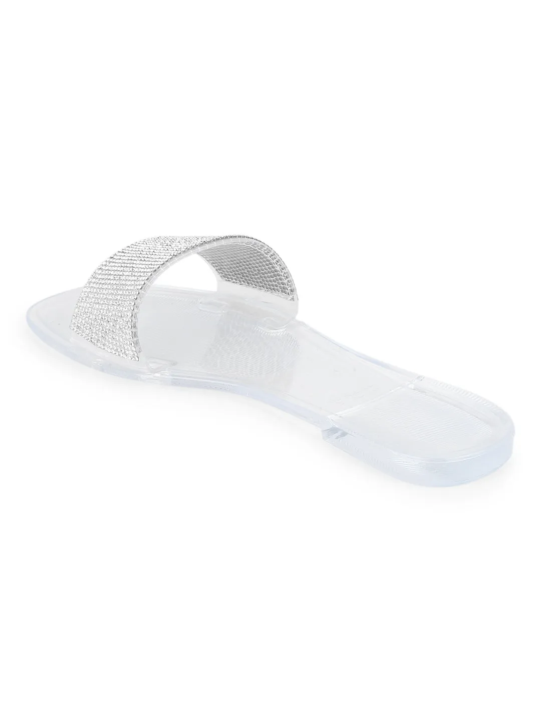 White Clear PVC Diamante Stripe Slip On Flats