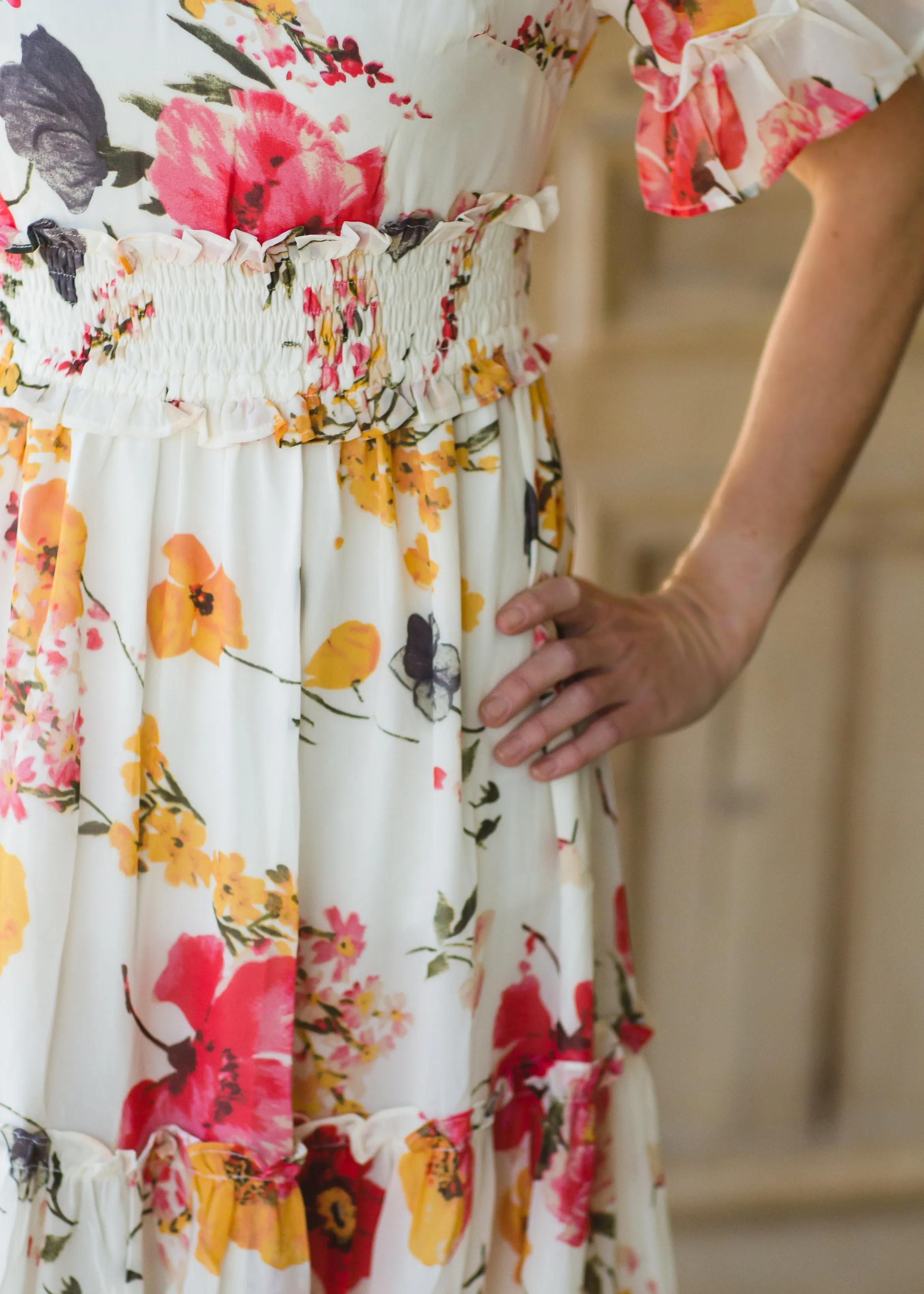 White Ruffle Floral Maxi Dress