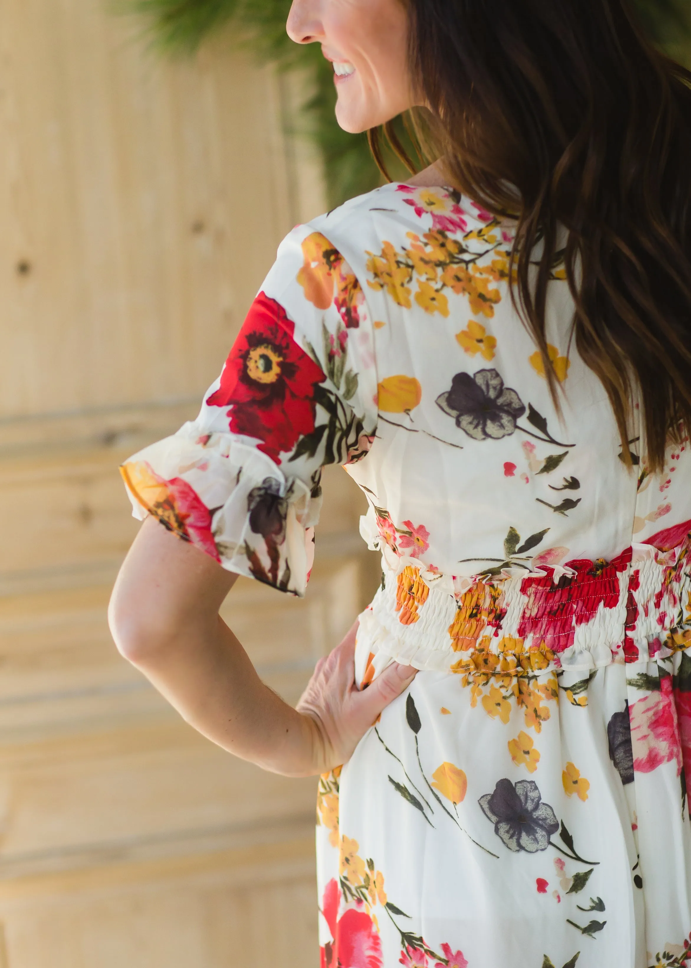 White Ruffle Floral Maxi Dress