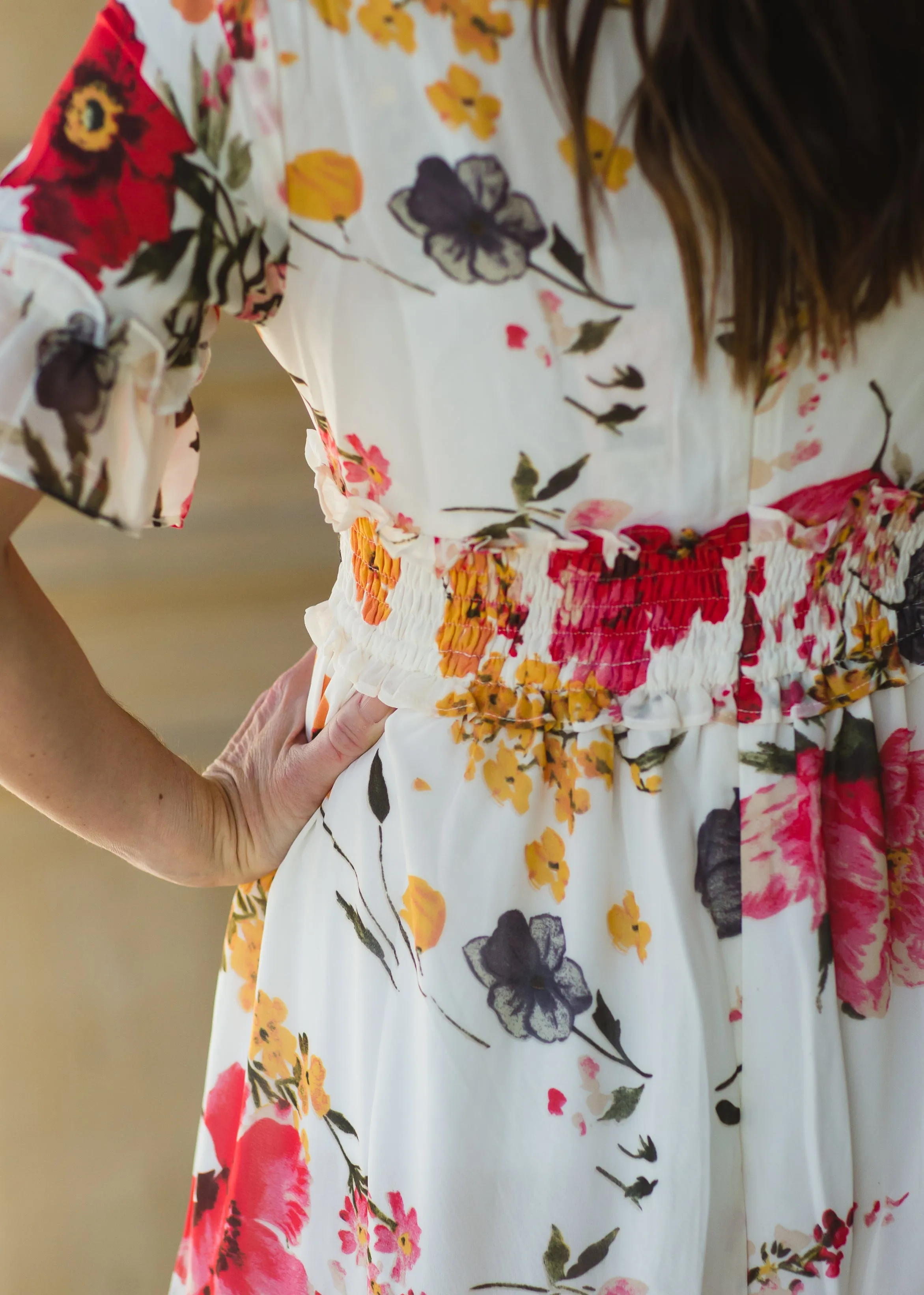 White Ruffle Floral Maxi Dress