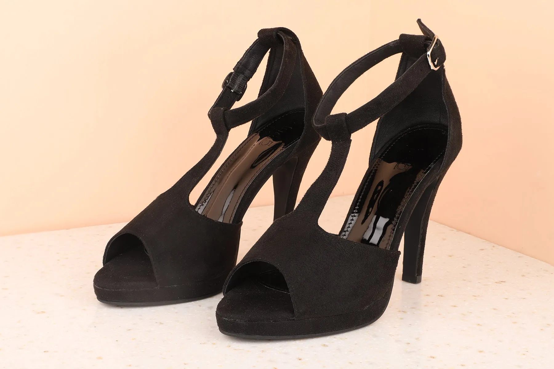 Women Black Party Stiletto Peep Toes